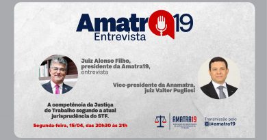 Vice-presidente da Anamatra, juiz Valter Souza Pugliesi participa do Amatra19 Entrevista; assista